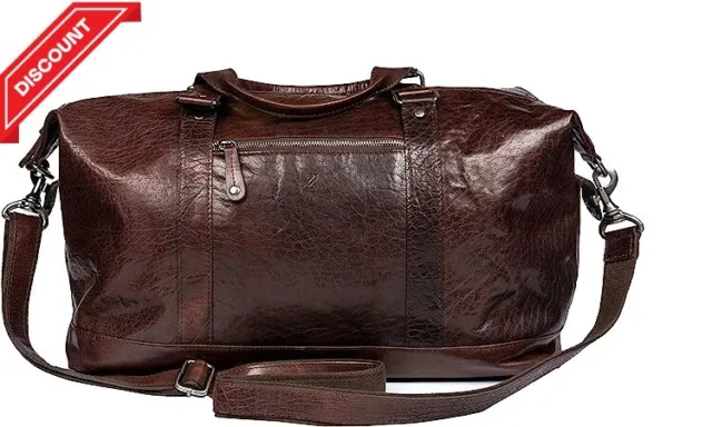 Genuine Leathers Travel Overnighter Duffel Bag Luggage Weekender Gym Large Brown
