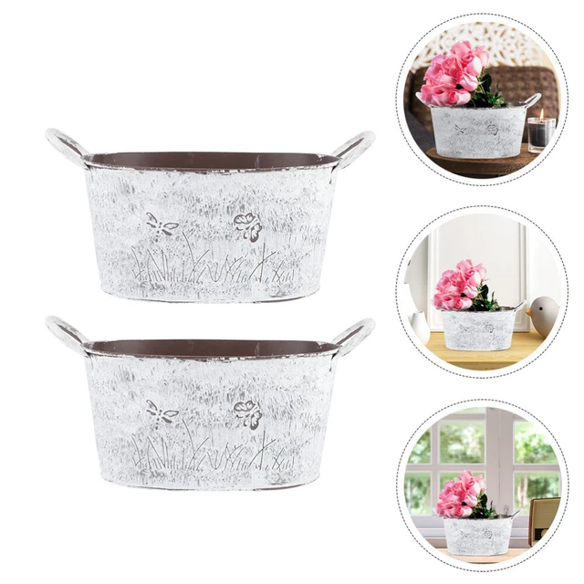 2Pcs Verzinktem Metall Eimer Blumentopf Vase Anlage Pflanzer Halter Rustikalen