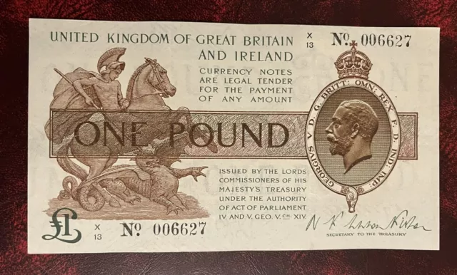 One Pound £1 Warren Fisher T24 Last Series X Bank Note United Kingdom 1St  Issue