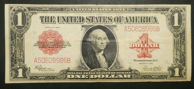 1923 $1 One Dollar Red Seal Legal Tender Large Size US Note Bill Currency