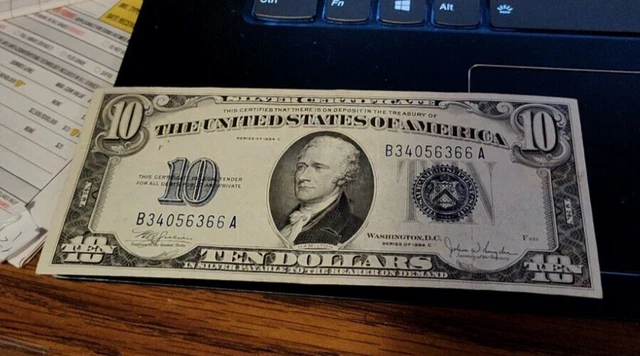 1934 C Ten Dollars Silver Certificate B34056366A Blue Seal $10