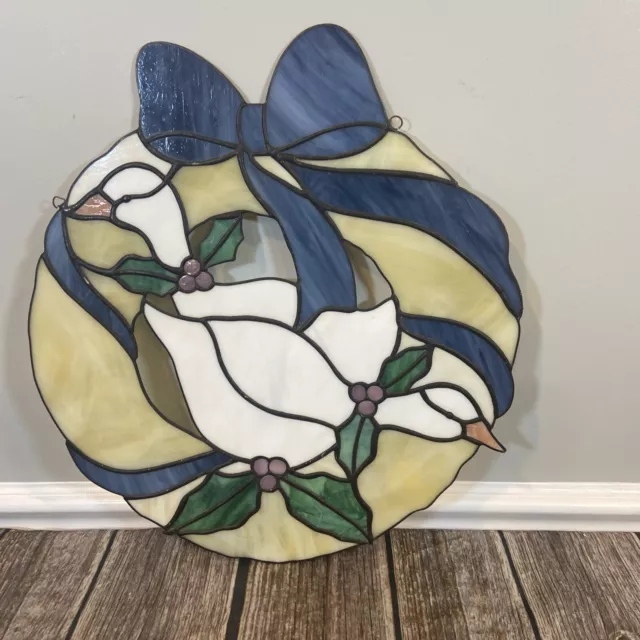 Tiffany Style Suncatcher Round Bird Goose  Stained Glass Window Decor  17.5 “