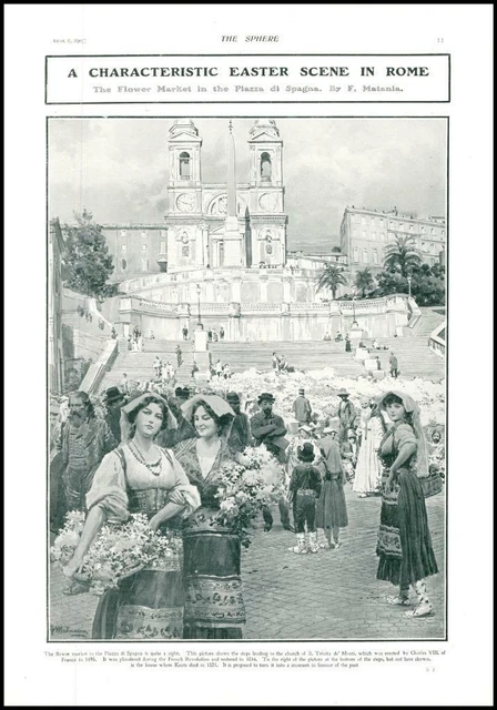 1907 ITALIEN Rom Osterblumenmarkt Spanische Treppe St. Trinita de Monti (25)