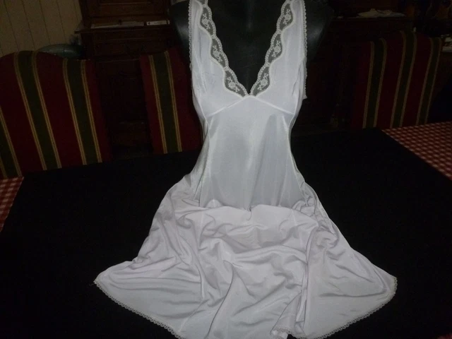 Combinaison + Fond De Robe Dentelle Vintage Blanc Taille 48 (fait 46)