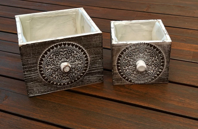 2er Set Vintage shabby Pflanzentopf Übertopf Dekotopf Schublade Landhaus NEU