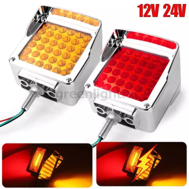 2pcs Amber/Red LED Double Face Truck Pedestal Fender Stop Turn Signal Tail Light