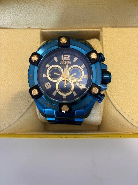 Montre Invicta Plaqué Or Avec 16 Diamants - Chronographe, étanche 100m, Bracelet Cuir, Occasion