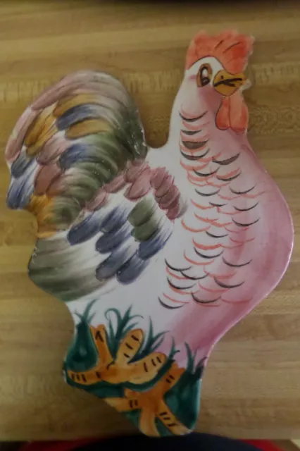 Italy Hand Made Ceramic Rooster Bird Plate Platter