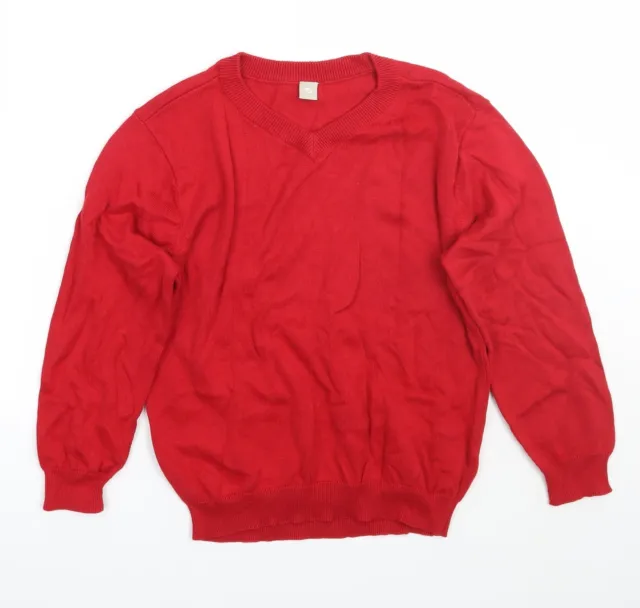 TU Girls Red V-Neck Cotton Pullover Jumper Size 9 Years