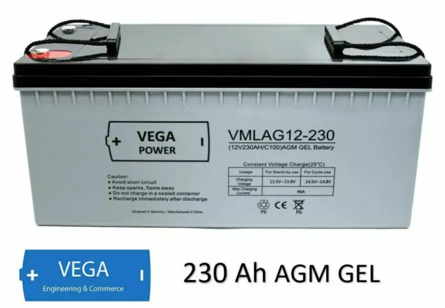 Solarbatterie 12V 230Ah AGM GEL USV Batterie Akku - Wohnmobil Boot Solar C100