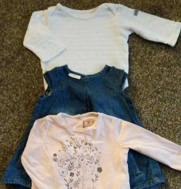 3 - 6 Months Baby Girl Bundle Soft Denim Dress + Bodysuit Top Long Sleeves
