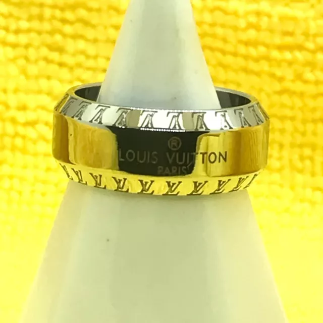 LOUIS VUITTON M61097 ID LV Signet Ring Gold-tone Silver color US5.5-6 With  Box