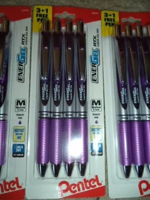 4 Pentel EnerGel RTX MEDIUM 0.7mm VIOLET INK LIQUID GEL PENS 23444 072512234440