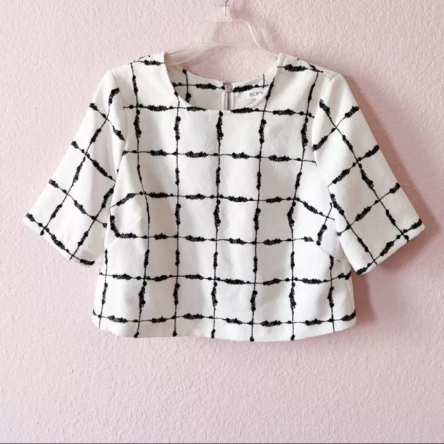 BCBGeneration Womens Top Blouse White Black Size Small Preppy Light Academia