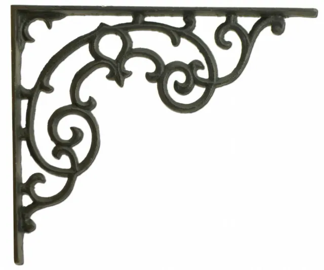 Wall Shelf Bracket - Ornate Pattern - Black Cast Iron - 11.25" Long
