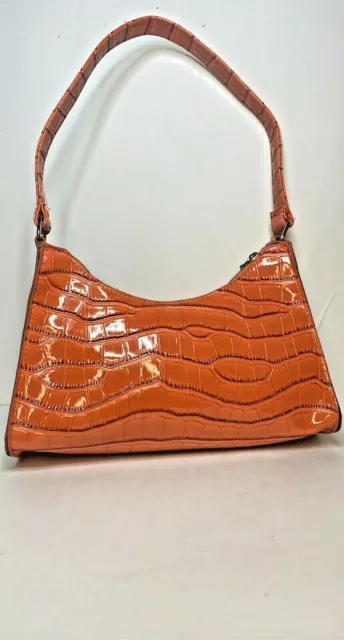 Fashionable orange faux leather croc embossed bag