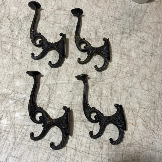 Reproduction of Antique 8” Large Cast Iron Coat Hook - Black Set Of 4