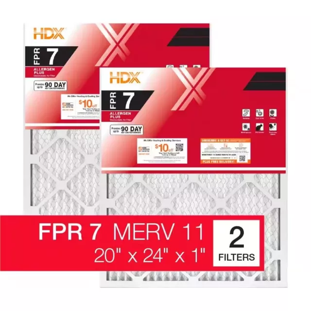 20 In. X 24 In. X 1 In. Allergen plus Pleated Air Filter FPR 7, MERV 11 (2-Pack)