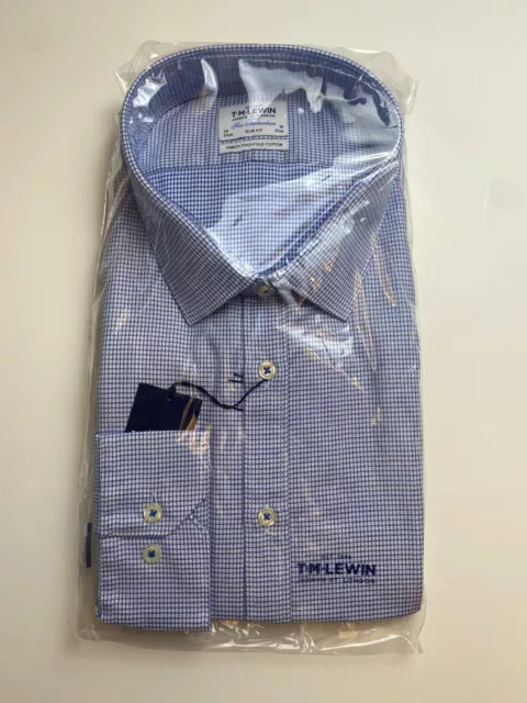 T.M. Camicia Lewin motivo blu 20"" - 38"" vestibilità regolare polsino con bottoni NUOVA
