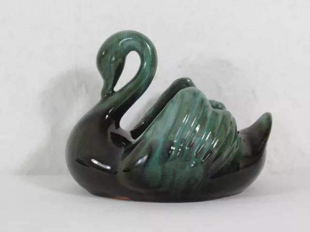 Vintage Retro Canadian Blue Mountain Pottery Green Glaze Swan Ornament