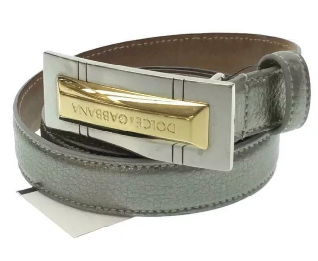 DOLCE&GABBANA Engraved Square Plate Buckle Belt Silver Gray Waist 27 - 31 in