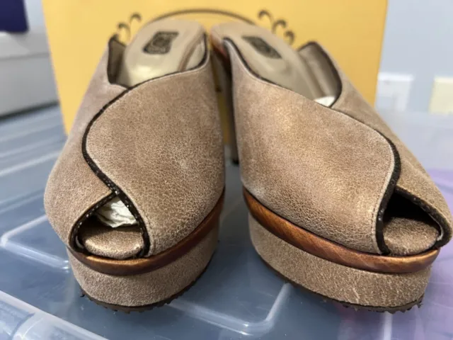 SALPY "Madeline" Handmade Shoes Taupe/Bronze Leather Mules Slides Slip On sz 10