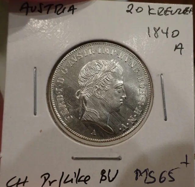 Austria 20 Kreuzer 1840-A Choice Frosty Proof-like BU (Silver Coin)