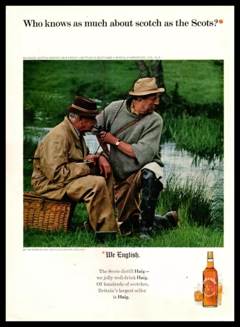 1964 Haig & Haig Scotch Fisherman By The River Churn Cheltenham England Print Ad
