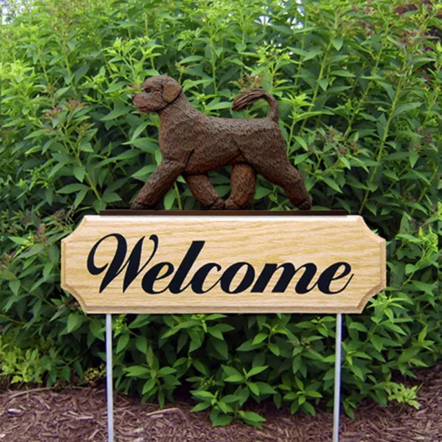 Portuguese Water Dog Wood Welcome Outdoor Sign Brown)