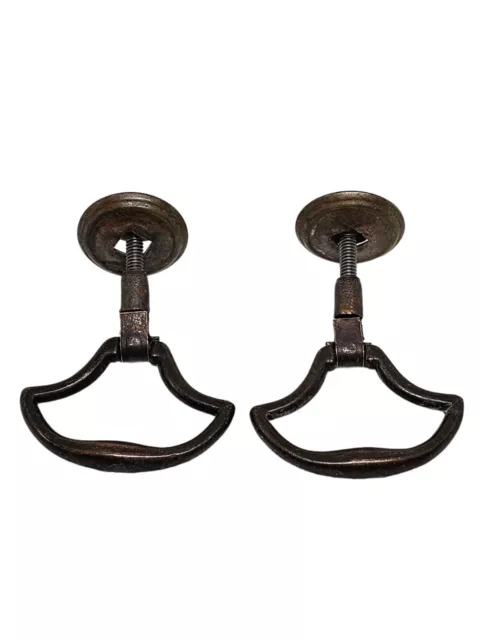 Lot Of 2 Vintage Antique Brass Drop Ring Drawer Pull Handle Furniture Hardware