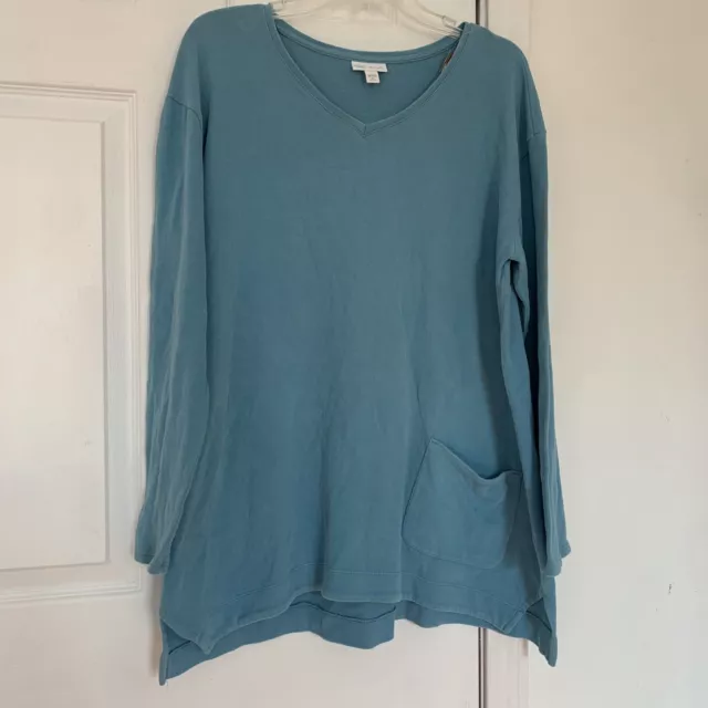 J Jill Tunic Top Womens XL XLP Soft Touch 100% Cotton Petite Long Sleeve Blue