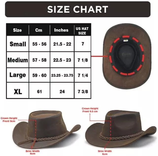 Men and Women Brown Genuine Leather Cowboy Western Hat 2