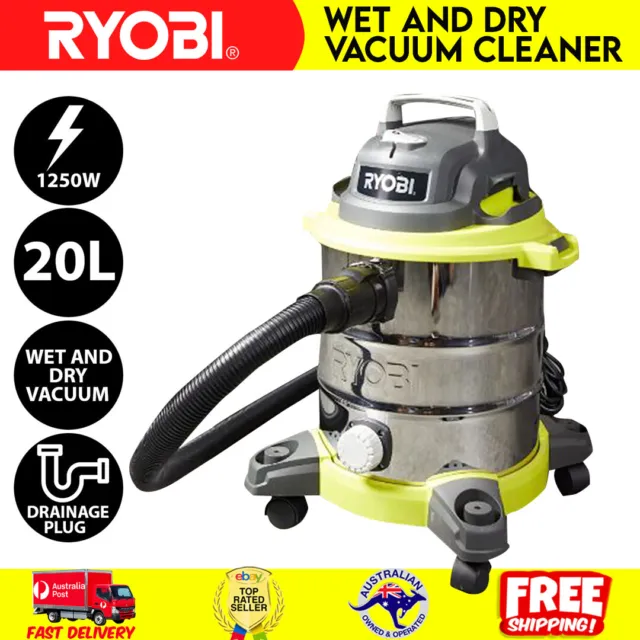 Ryobi Vacuum Cleaner Wet Dry Industrial Commercial Work Vac 20L Stainless Steel