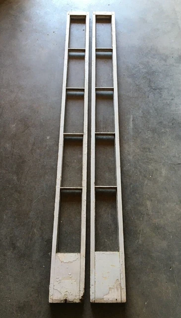 Pair Antique Narrow 5 Lite 8' Foot Entryway VTG Sidelights Shabby White 683-22B 6