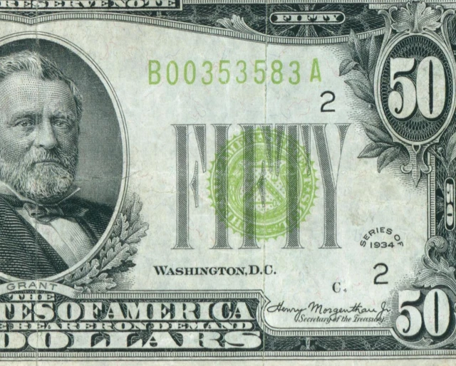 $50 1934 LGS LIME ((LIGHT GREEN SEAL)) Federal Reserve Note DAILY AUCTIONS