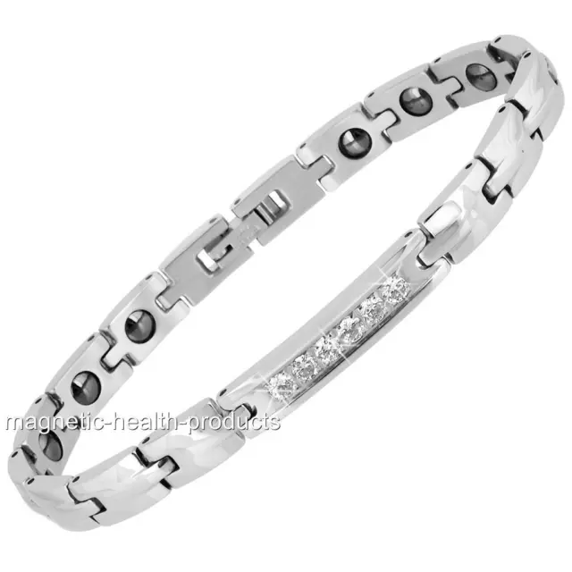 Pulsera De Curación Magnética Señora Cristal De Acero Inoxidable - Alivio Del Dolor De La Artritis