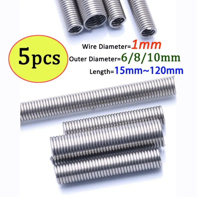5PCS Stainless Steel Tension Spring Wire 1mm Extension Spring Length 15mm~120mm