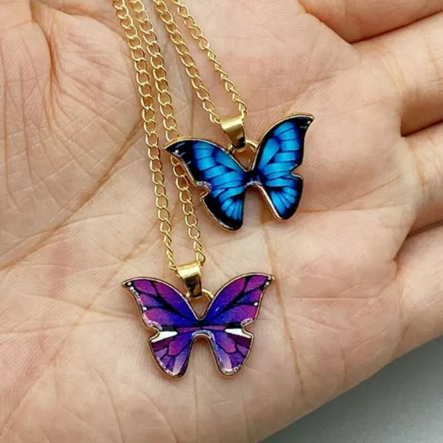 Fashion Blue Butterfly Enamel Gold Plated Pendant Necklace Choker Women Jewelry