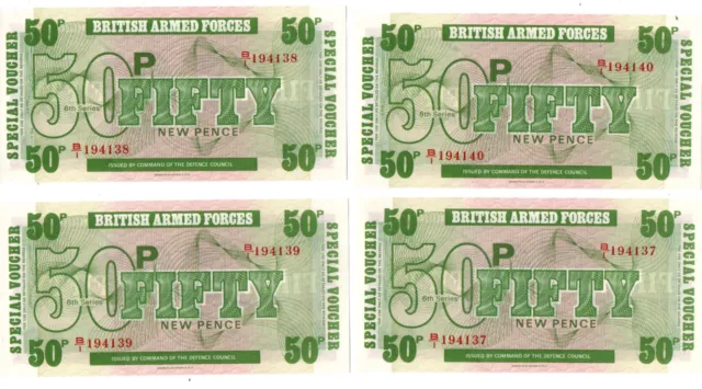4 - 50 NEW PENCE BRITISH ARMED FORCES SPECIAL VOUCHER NOTE UNC Currency