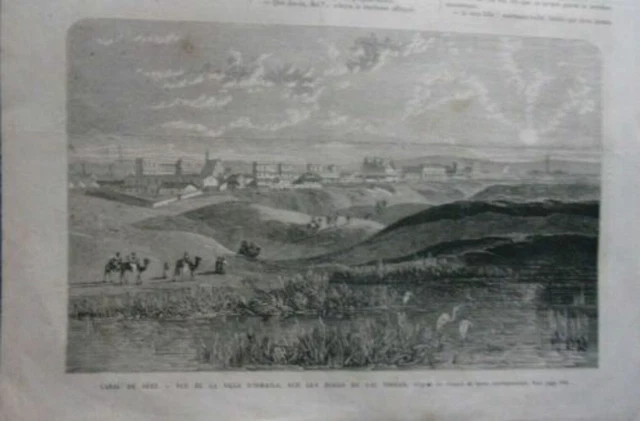 Gravure Sur Bois 1861 Canal De Suez Vue Ville Ismaïla Sur Les Bords Lac Timsah