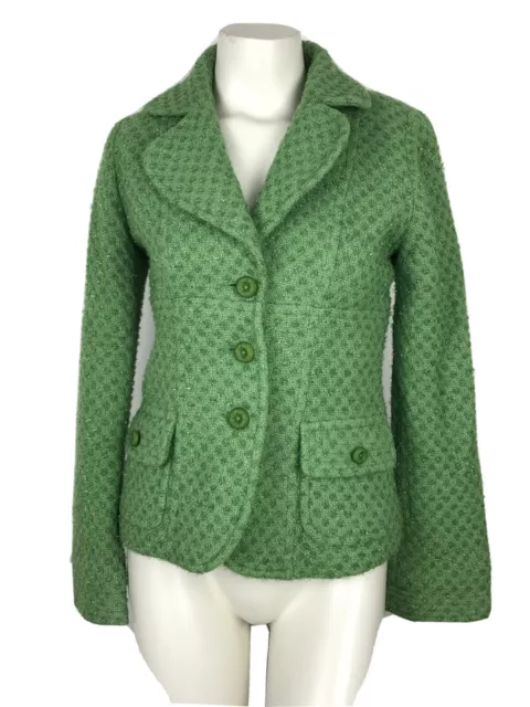 MARCIANO by Guess S/Petite Green Metallic Boucle Knit Wool Crop Jacket Pocket 2