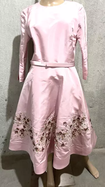 New $4,490 Oscar de la Renta Embroidered Floral Candy Pink Gold Spring Dress 10