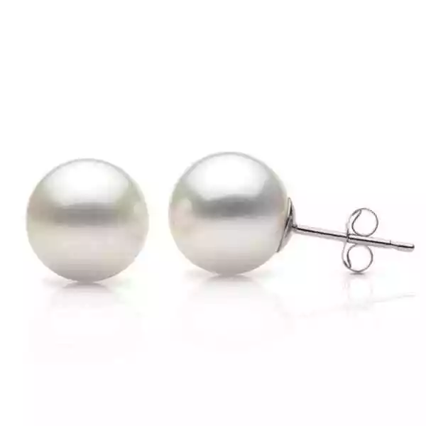 Suzy Levian 14k White Gold Round White Freshwater Pearl Stud earrings - 8 mm