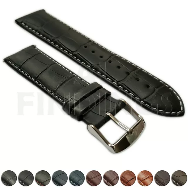 Extra Long Genuine Leather Mock Croc Watch Strap Band Mens Ladies SS Buckle XL