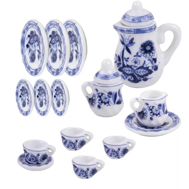 1/12th Dolls House Miniature Dining Ware Chinese Ceramic Tea Set Blue Flower sp