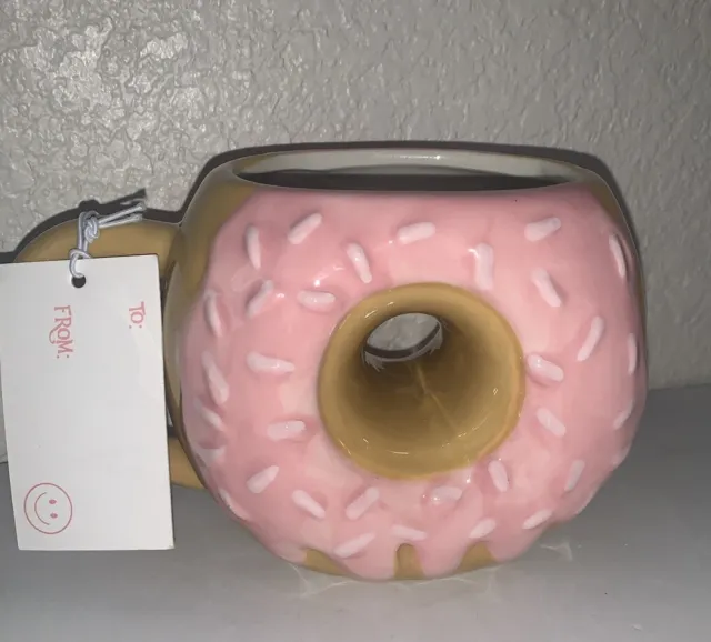 Strawberry Pink Frosted Donut Coffee Mug Big Mouth Hand Painted (New)