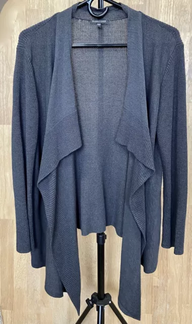 Eileen Fisher open front silk blend cardigan sweater charcoal grey knit ~ Large 