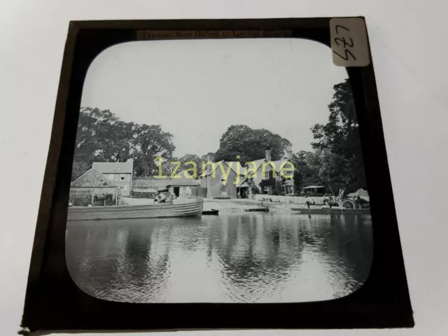 Glass Magic Lantern Slide LZS THAMES RIVER UK UNITED KINGDOM HORSE BUGGIES BOAT