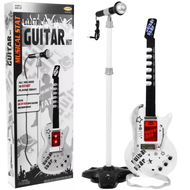 Kindergitarre Rockgitarre Mikrofon mit Stativ  Kinder spielzeug gitarre WEISS