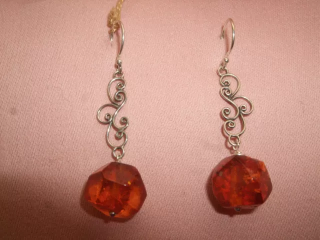 Orecchini Ear Rings Ohrringe Pendenti Ambra Amber Argento Silver 925 Sterling